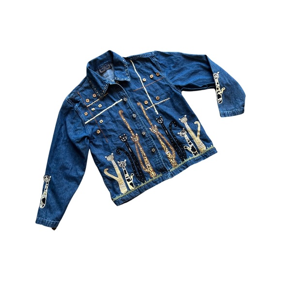 SOLD at market Vintage embroidered cat denim shirt - Picture 1 of 14